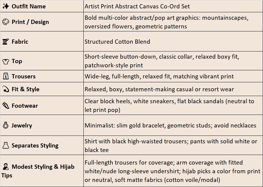 print co ord set with art work